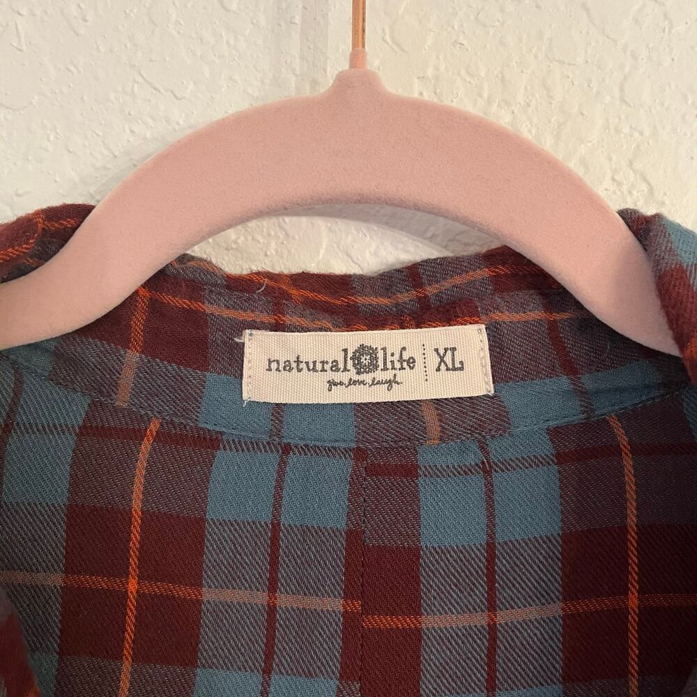 NATURAL LIFE Teal and Rust Plaid Midi Shirt Dress - Picture 5 of 13